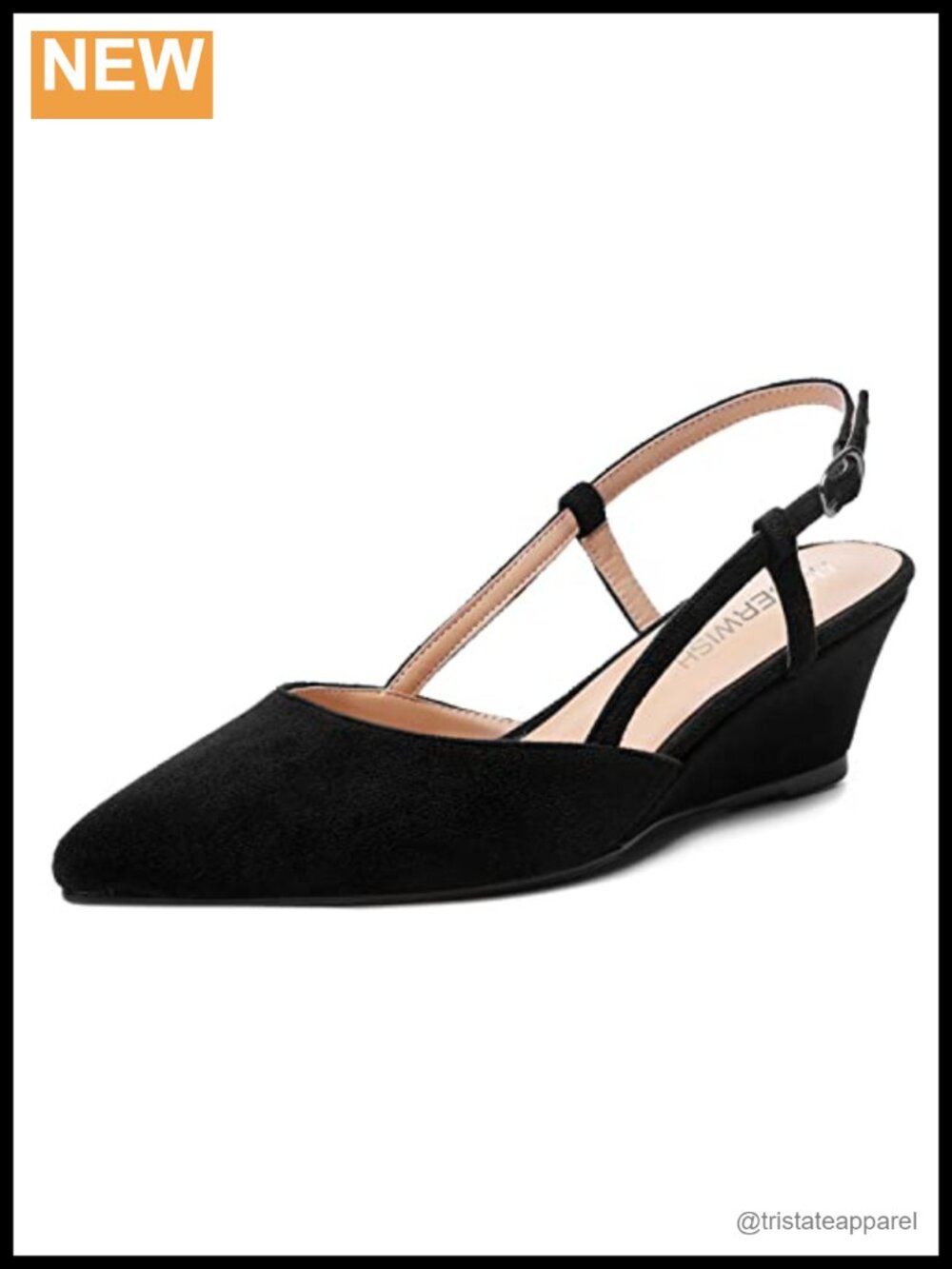 Slingback Pumps Pointed Toe Suede Wedge Low Heel Buckle Party Dress Shoes